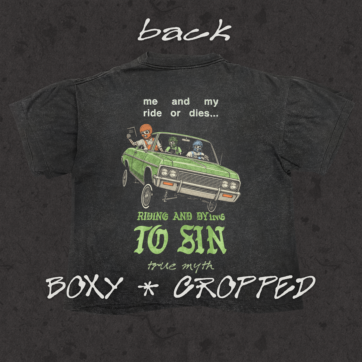 Boxy Cropped 3.0 | Ride or Die | Stone Wash Black