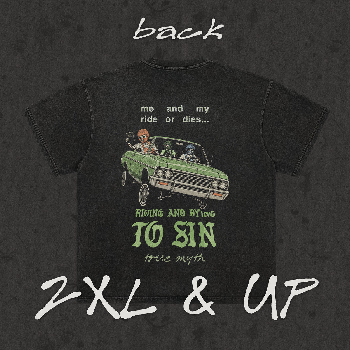 Ride or Die to Sin 2XL & up tee, retro black, photo 2