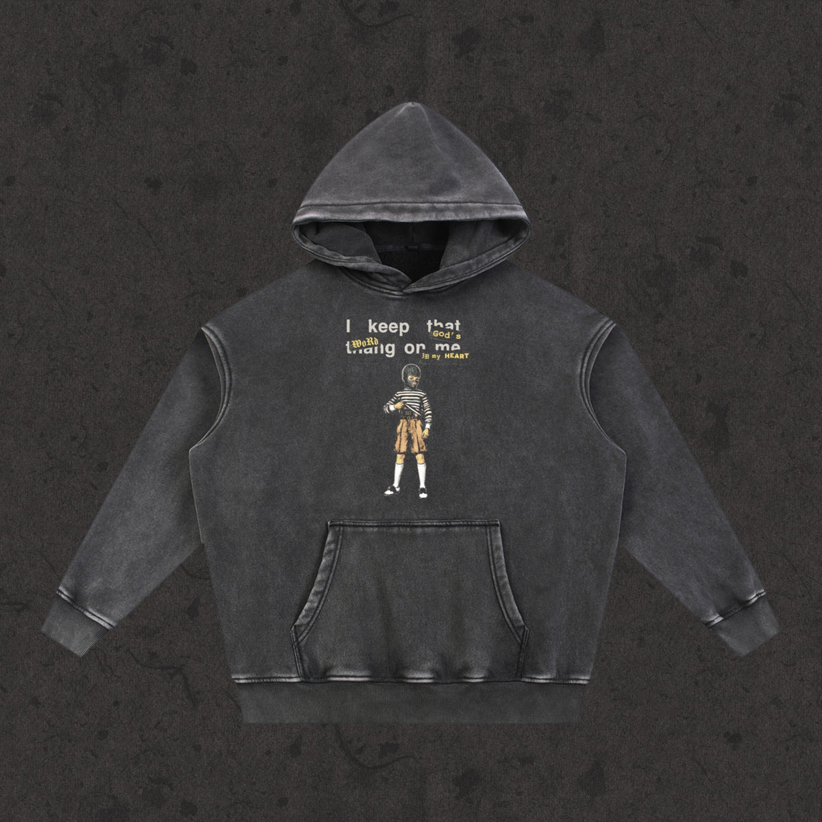 Oversized Retro Washed Hoodie in faded black with the Concealed Carry design, front view