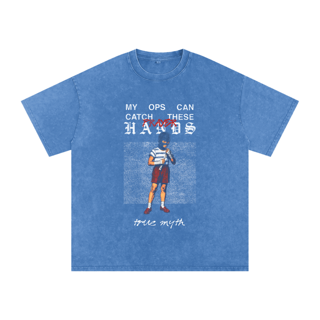 Faded Wash Loose Fit Tee | RGB Catch These Hands| Faded Wash Blue