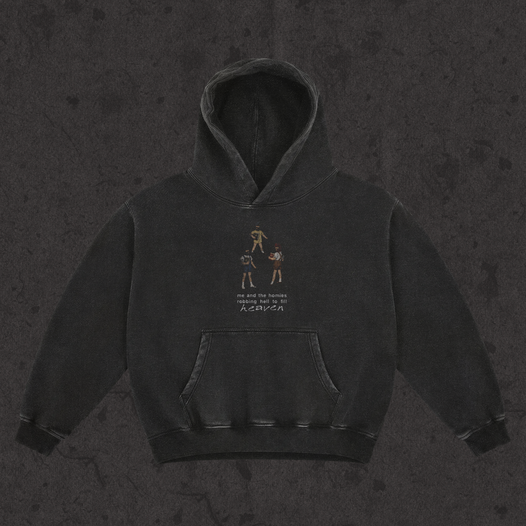 Oversized Retro Washed Hoodie | Robbing Hell To Fill Heaven | Retro Black