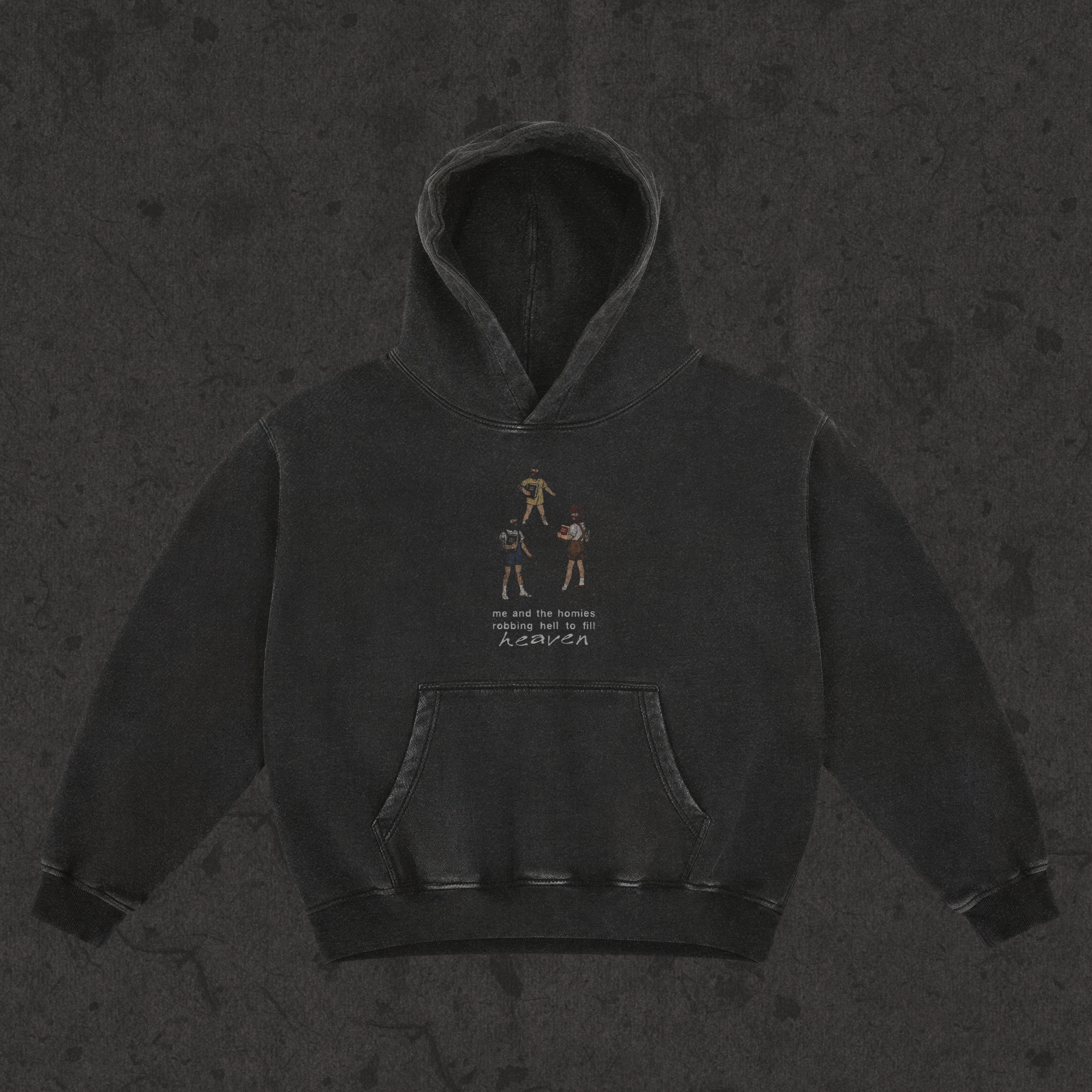 Oversized Retro Washed Hoodie | Robbing Hell To Fill Heaven | Retro Black