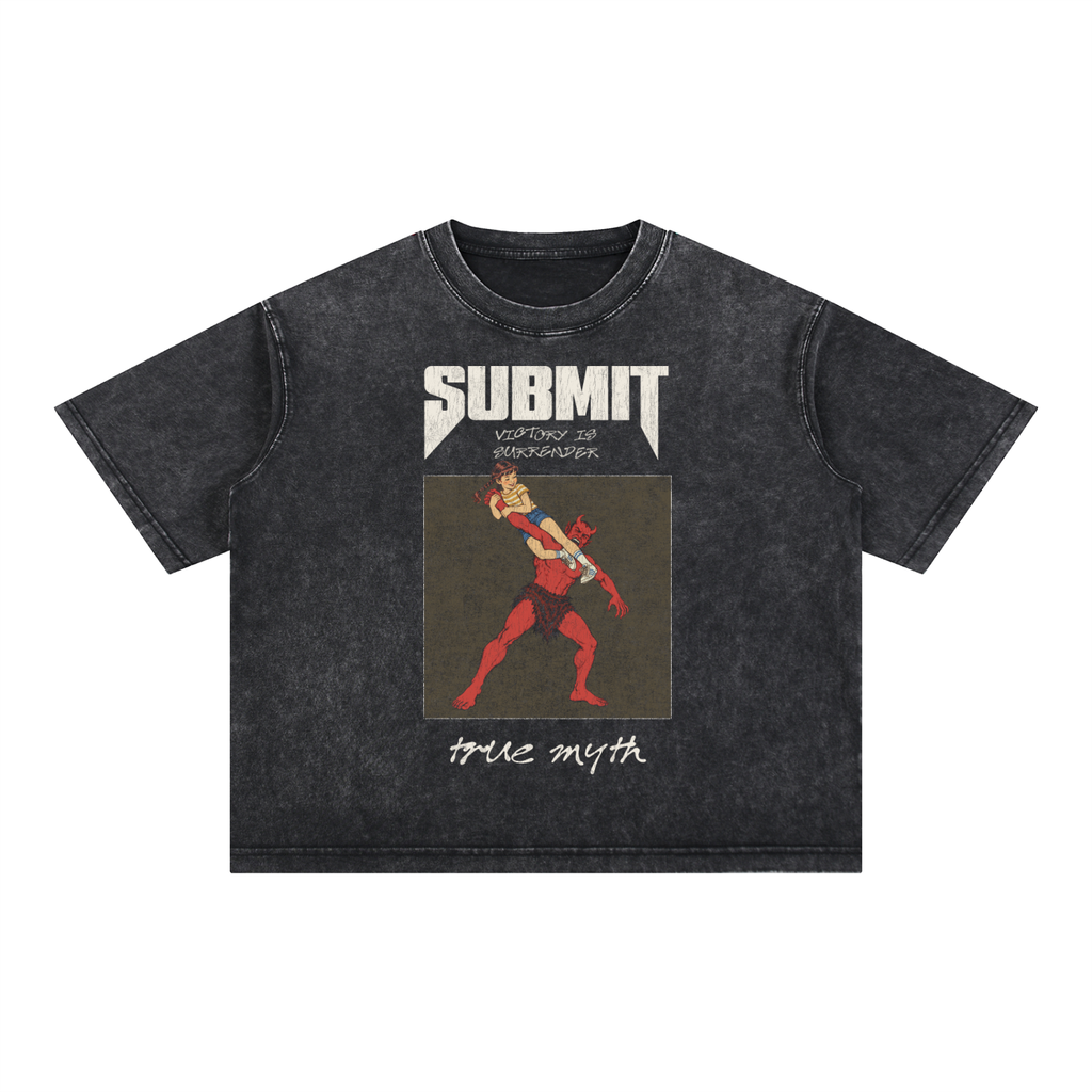 Submit-Victory Is Surrender boxy cropped tee, stone wash black, photo 3