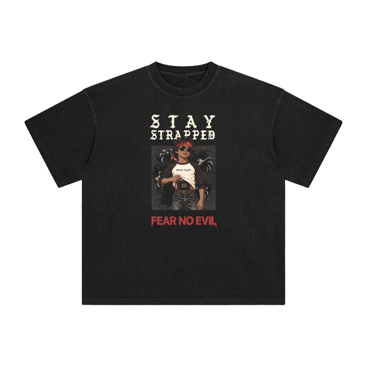 Retro Wash Loose Fit | Stay Strapped-Fear No Evil | Retro Wash Black