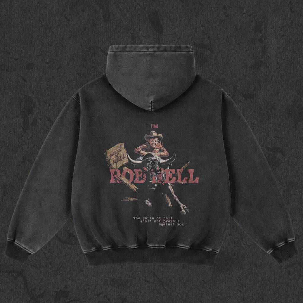 Rob Hell-The Gates of Hell Will Not Prevail oversized hoodie, retro black, photo 2