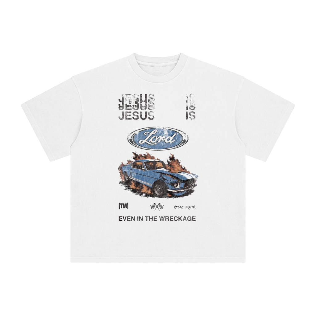 Jesus is Lord Even In The Wreckage retro wash tee, white, photo 3