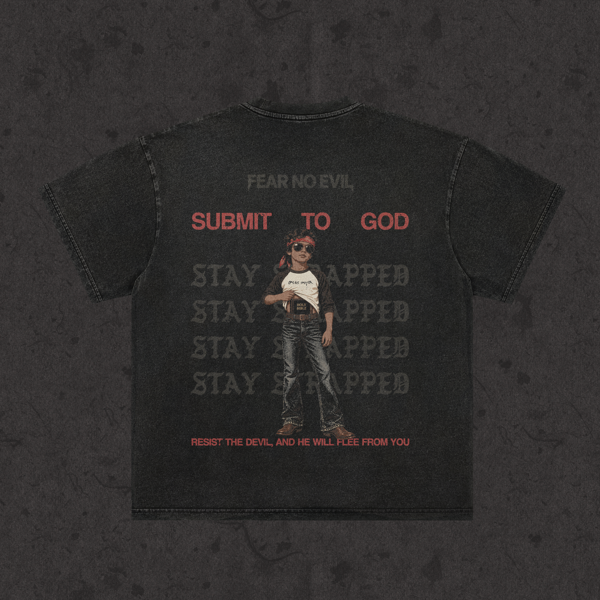 Retro Wash Loose Fit | Stay Strapped-Fear No Evil | Retro Wash Black