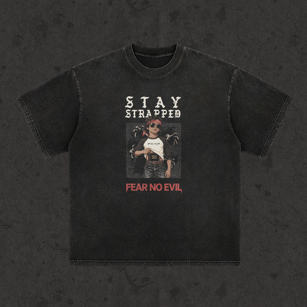 Retro Wash Loose Fit | Stay Strapped-Fear No Evil | Retro Wash Black