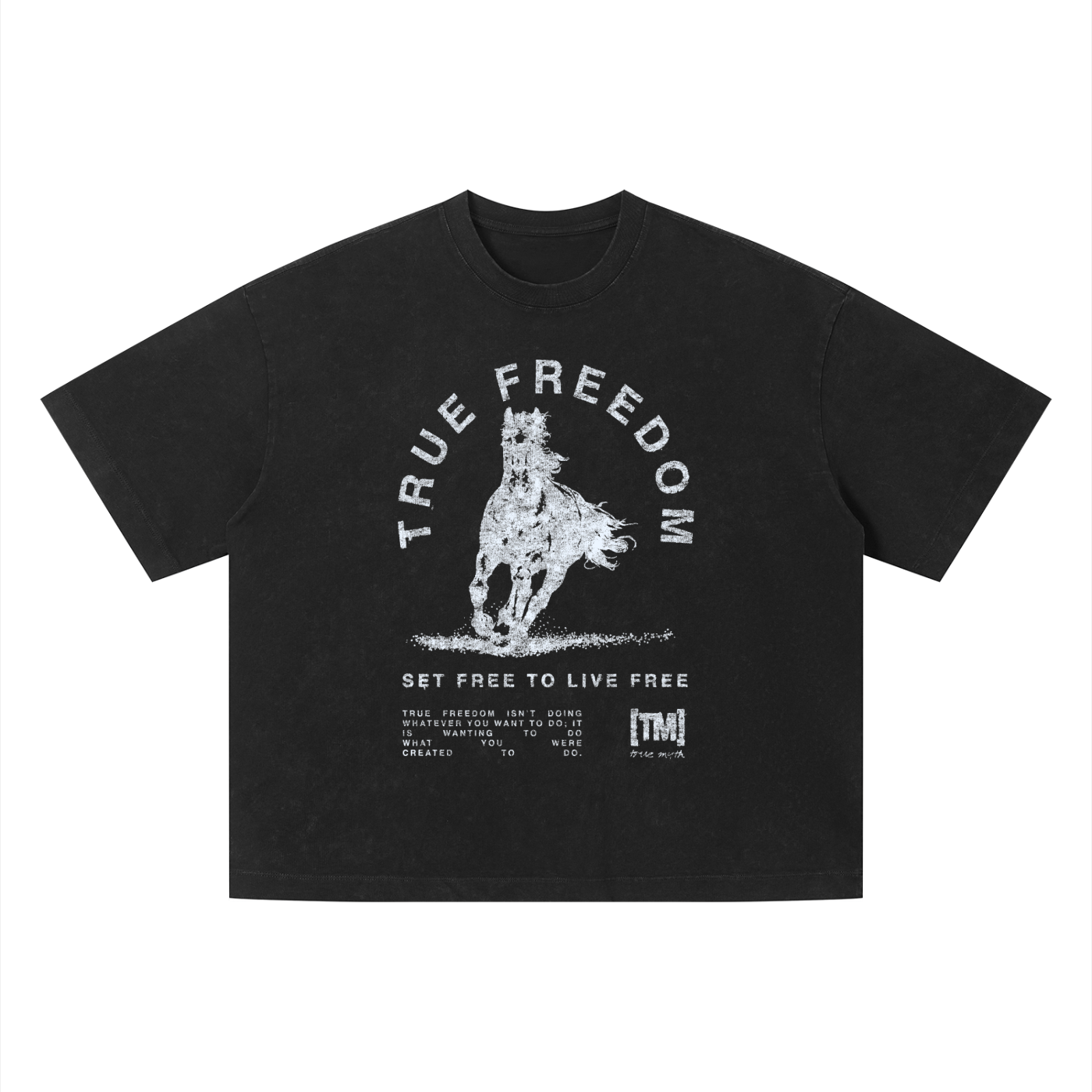 Retro Wash Boxy Cropped Fit 2.0| True Freedom Horse| White on Black