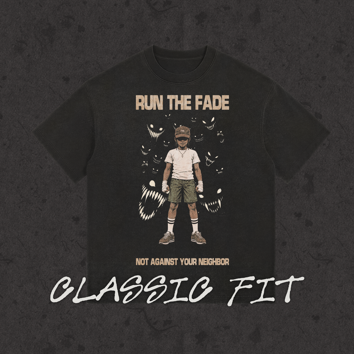 Run The Fade faded wash loose fit tee, front