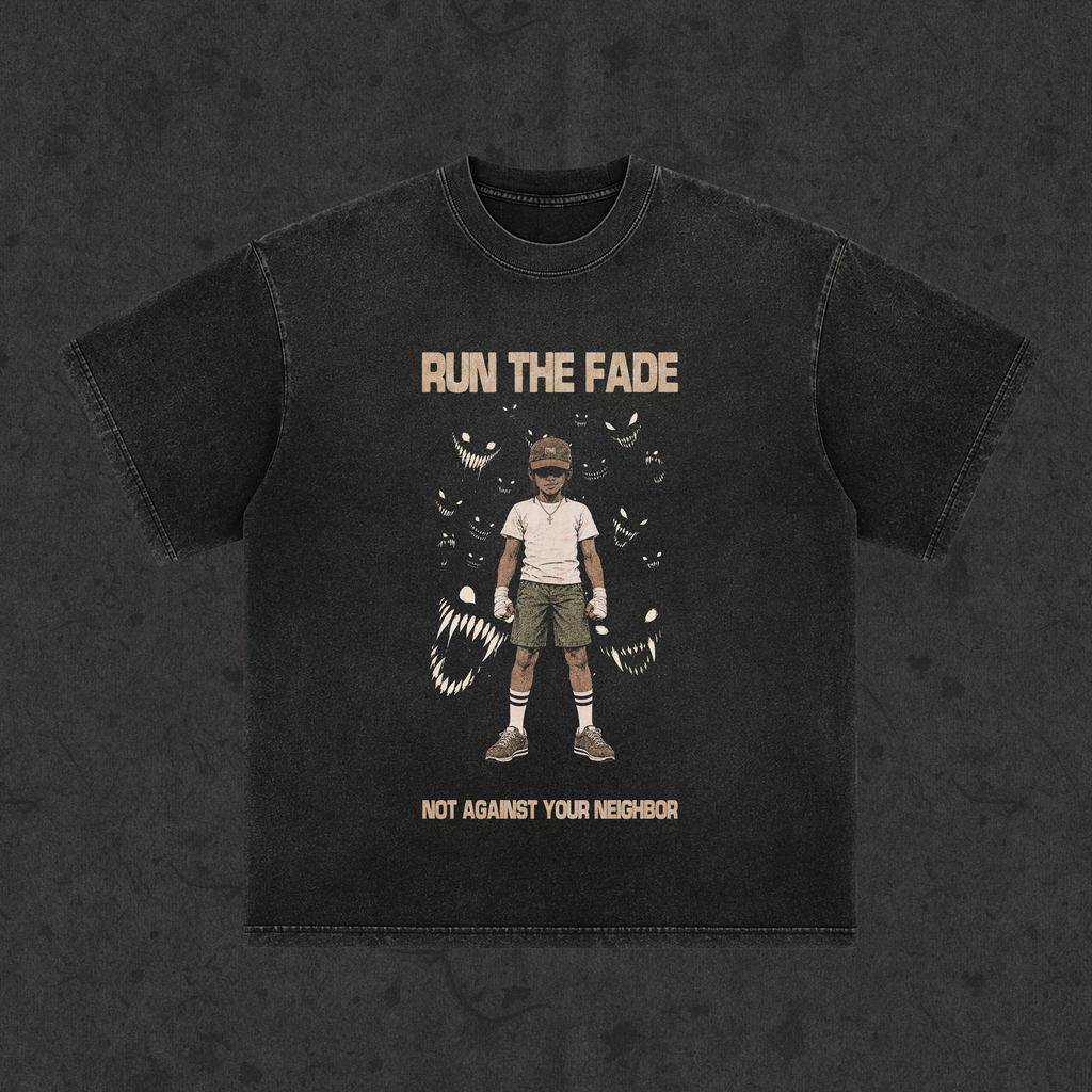 Run The Fade retro wash loose fit tee, front