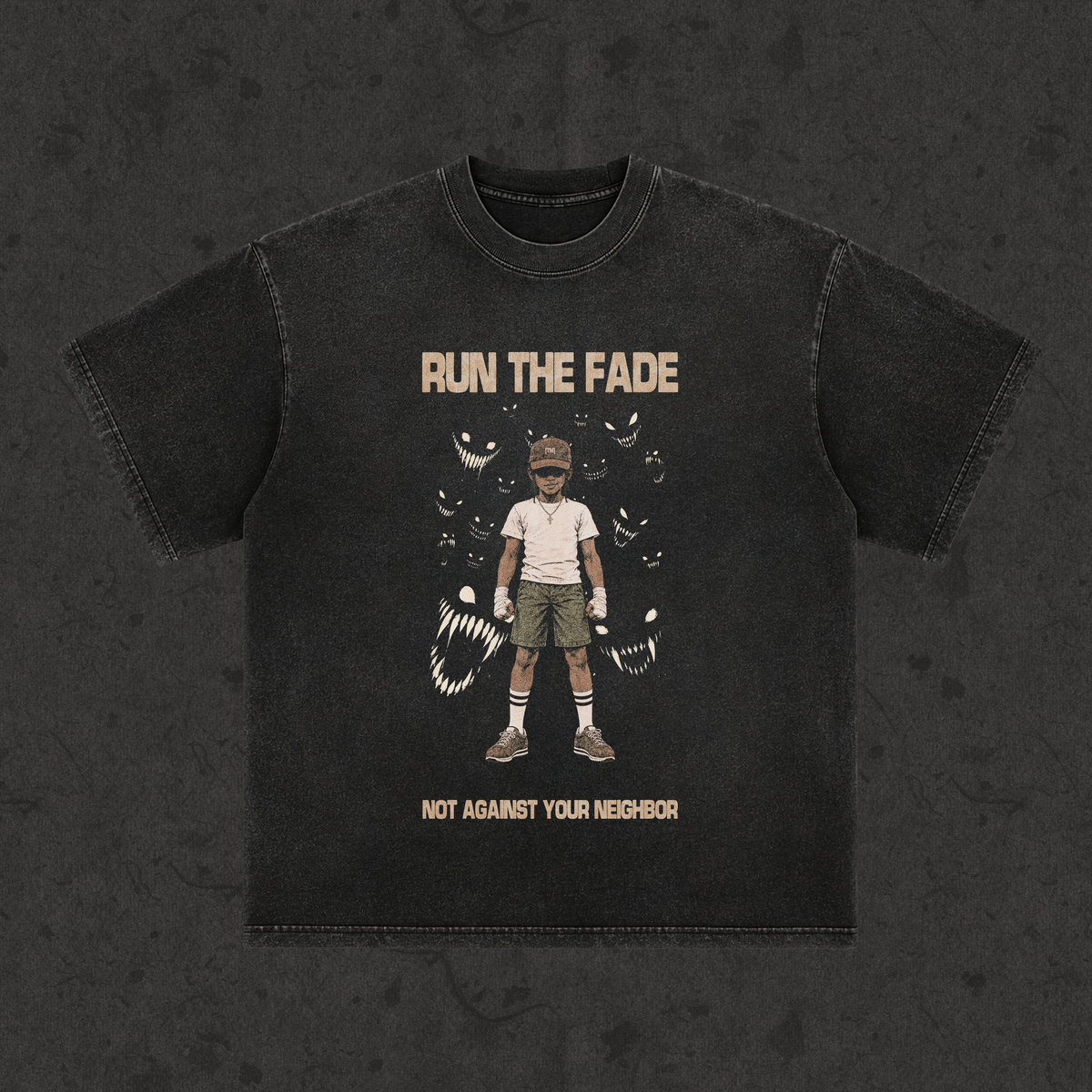 Run The Fade retro wash loose fit tee, front