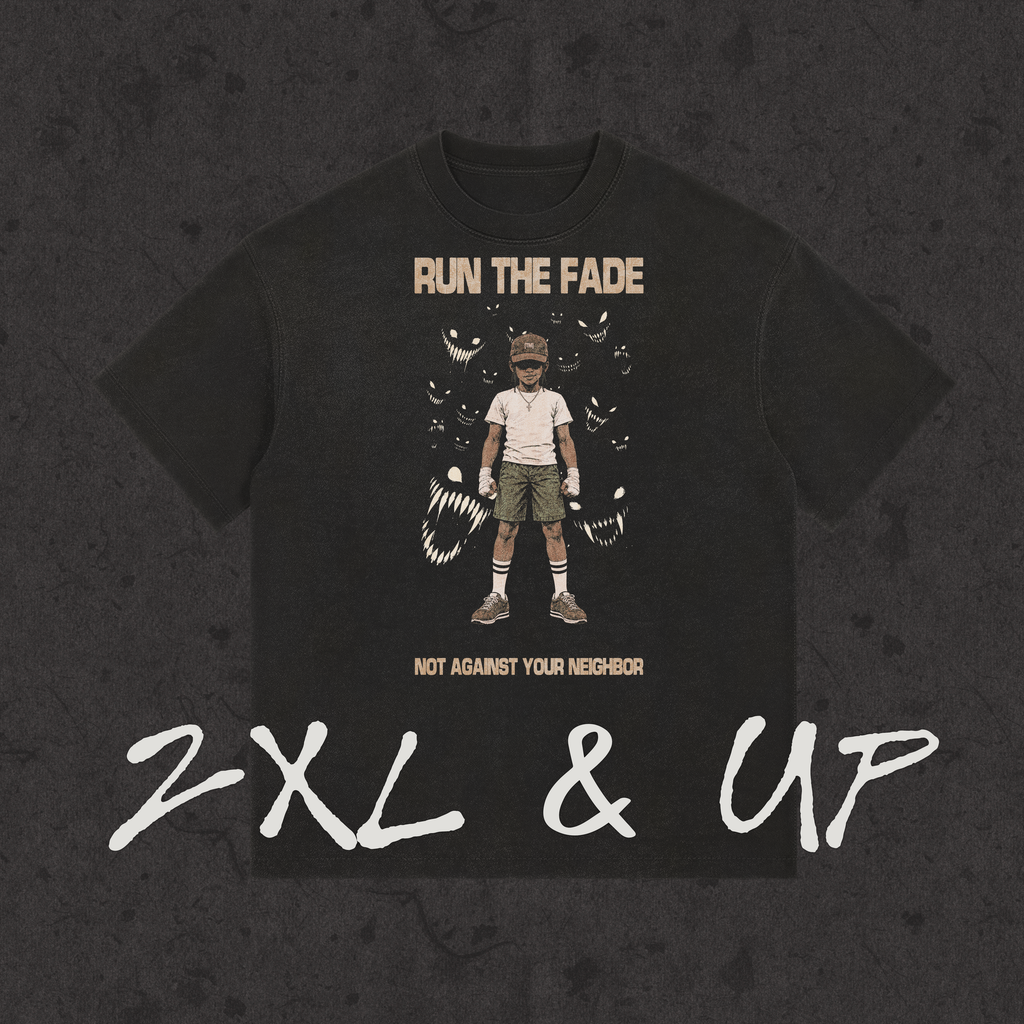 Run The Fade 2XL and up tee, front
