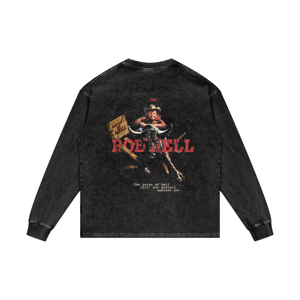 The Gates of Hell Will Not Prevail retro wash long sleeve, retro wash black, photo 4