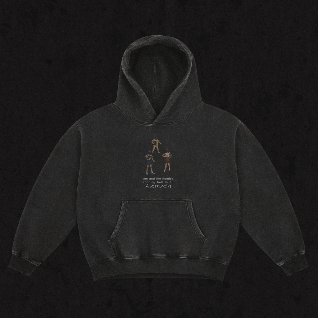 Retro Washed Oversized Hoodie | Robbing Hell To Fill Heaven | Retro Black