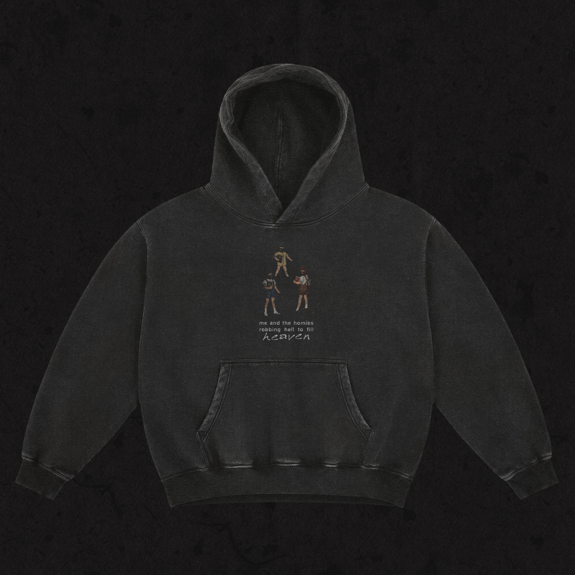 Retro Washed Oversized Hoodie | Robbing Hell To Fill Heaven | Retro Black