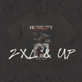 2XL & up tee with the hand-drawn 'Humility Wins' design by True Myth, retro wash black