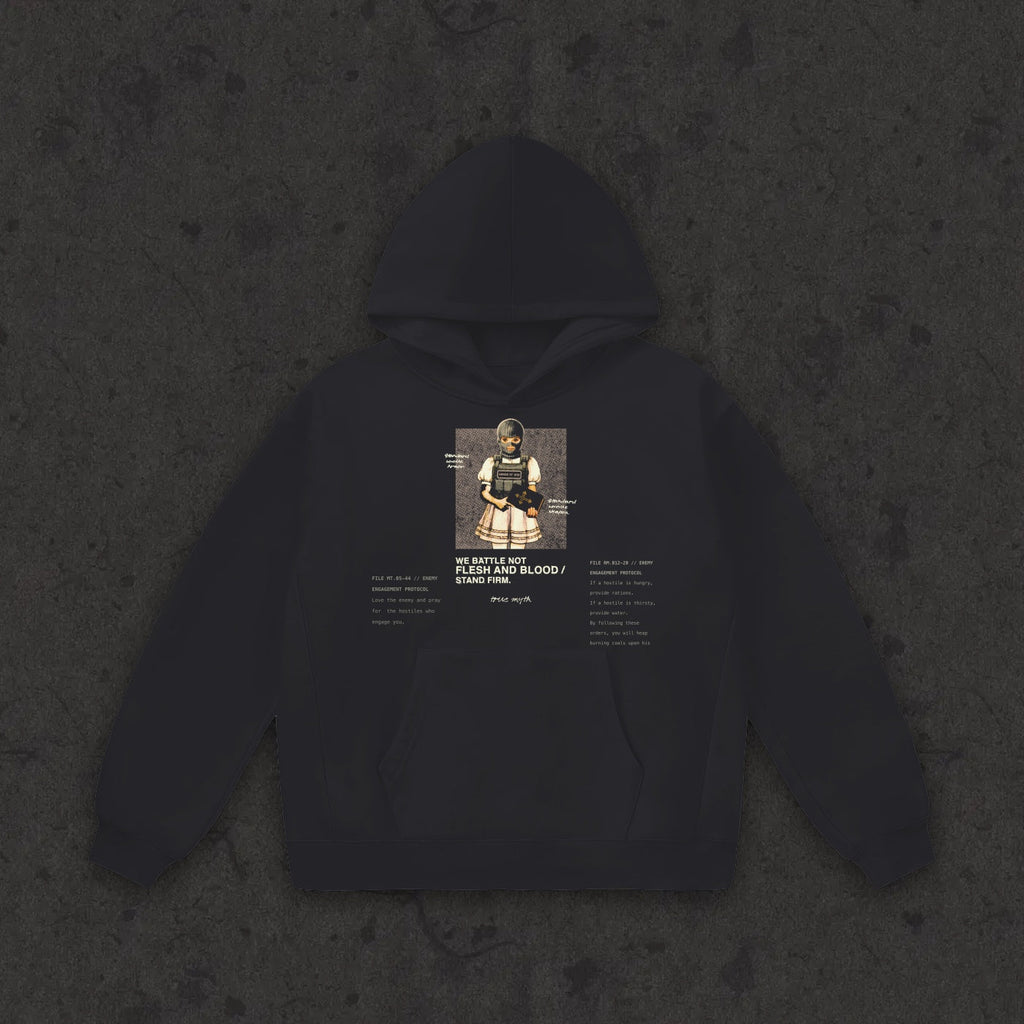 Oversize Heavyweight Fleece Hoodie Rules of Engagement front