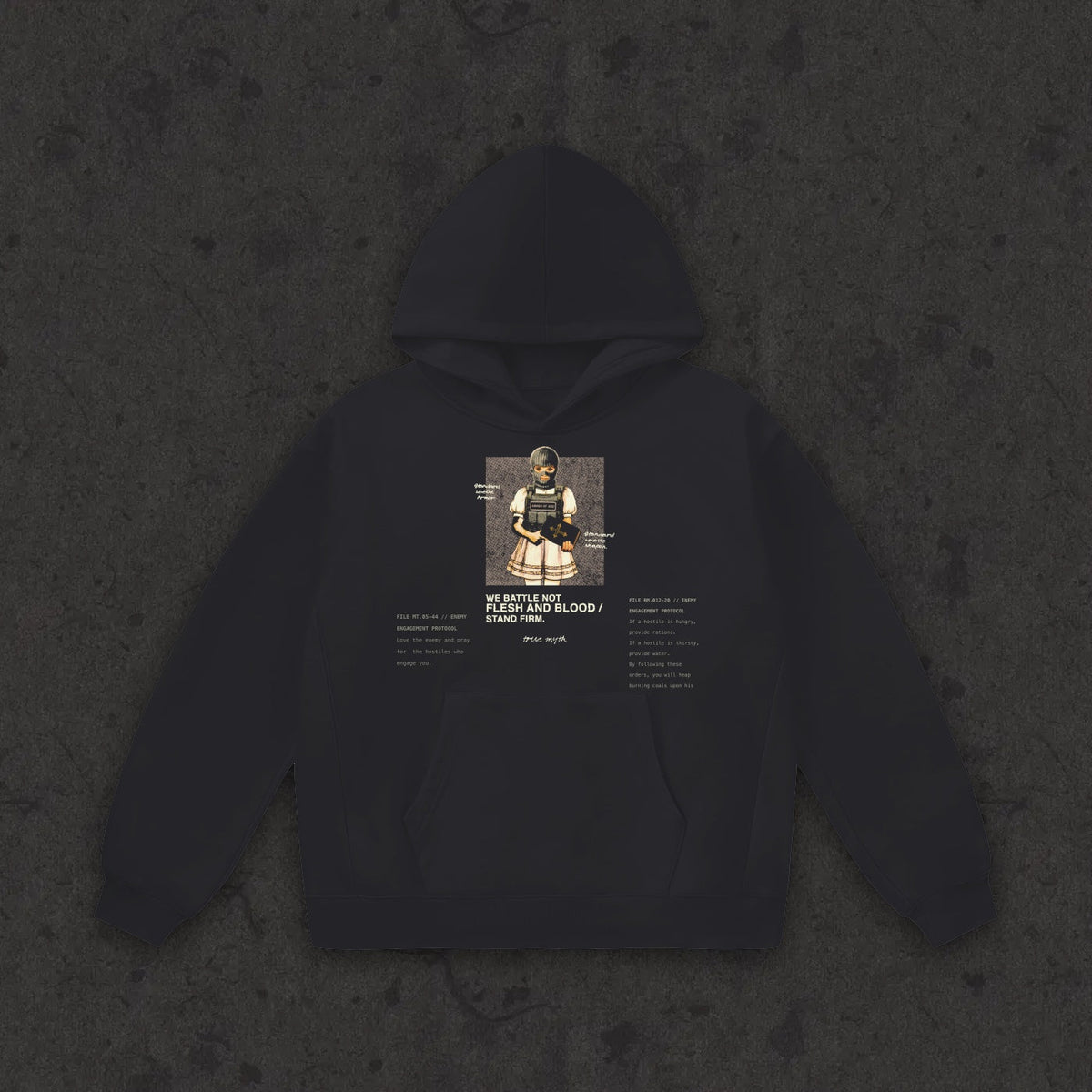 Oversize Heavyweight Fleece Hoodie Rules of Engagement front