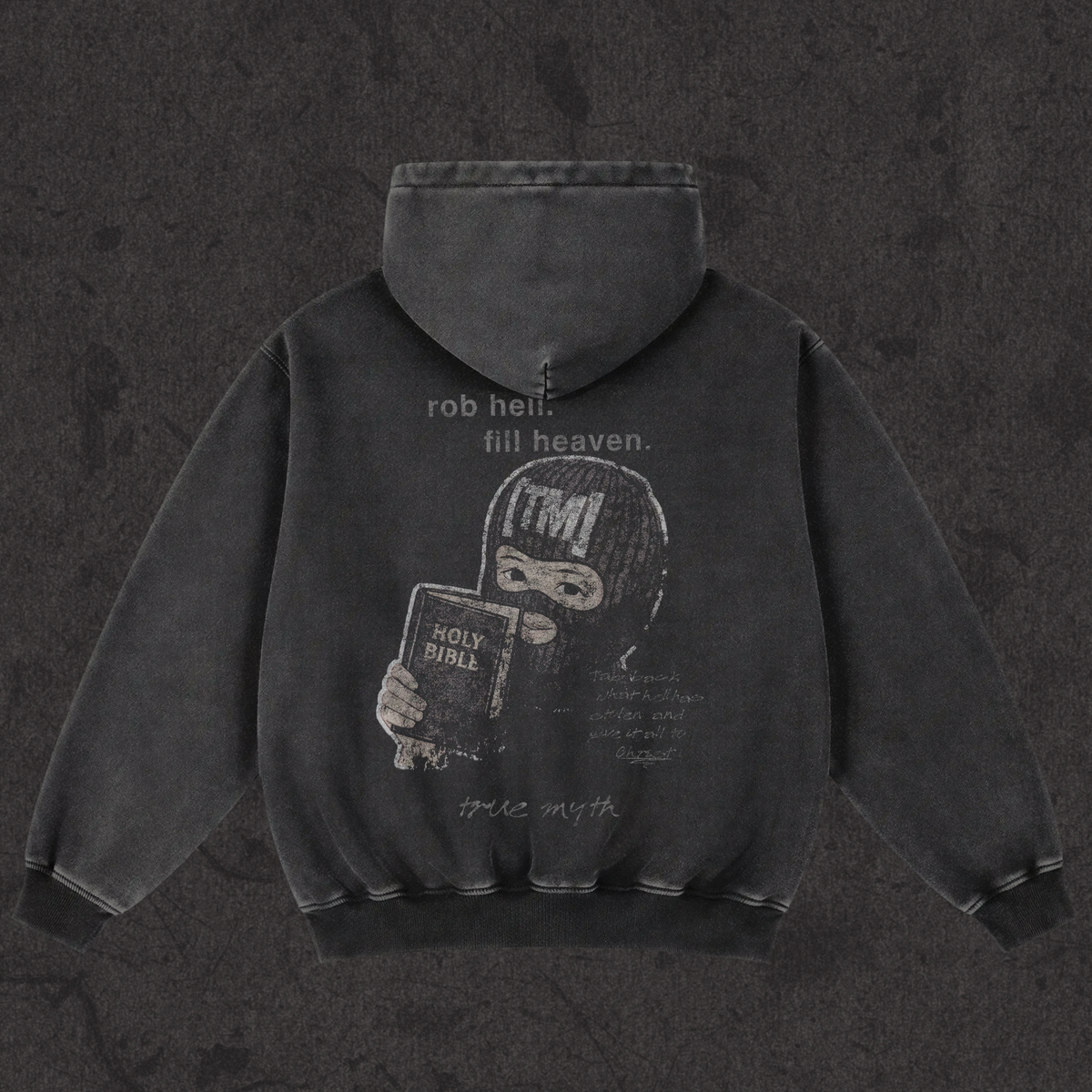 Oversized Retro Washed Hoodie | Robbing Hell To Fill Heaven | Retro Black