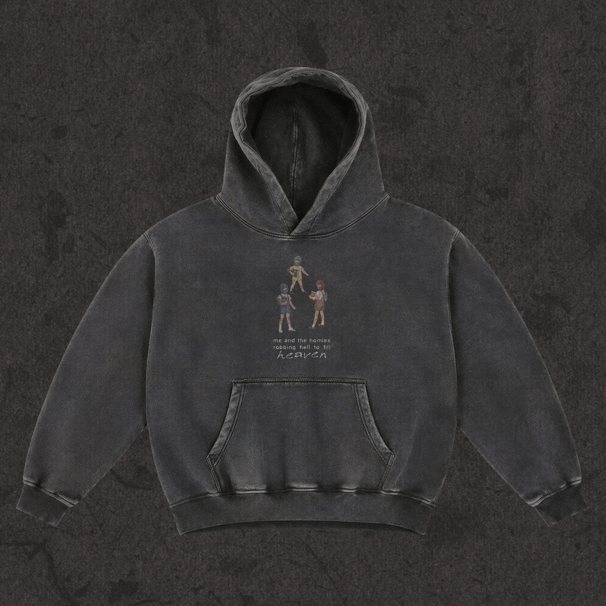 Oversized Retro Washed Hoodie | Robbing Hell To Fill Heaven | Retro Black
