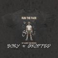 Boxy cropped tee with the hand-drawn 'Run The Fade' design by True Myth, stone wash black