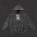 Oversized Retro Washed Hoodie in faded black with the Rules of Engagement design, front view